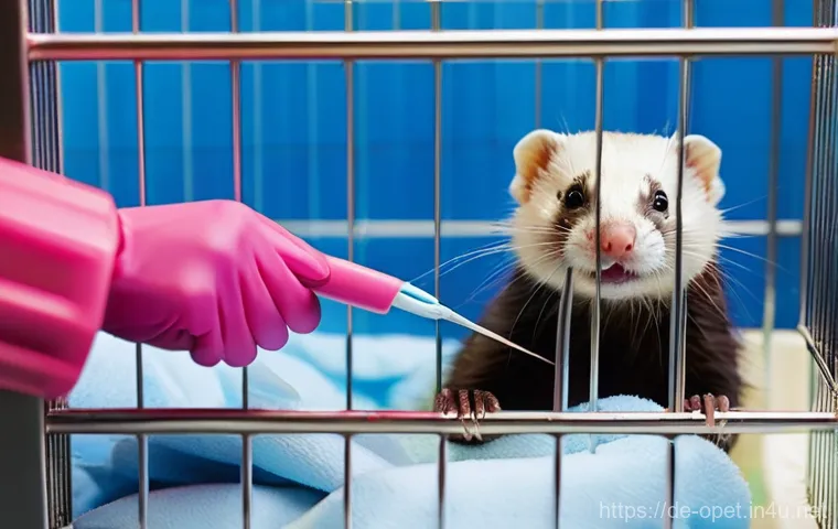 페럿 미용 방법 - "A tranquil scene of a healthy ferret with incredibly soft, shiny fur, enjoying a gentle grooming se...