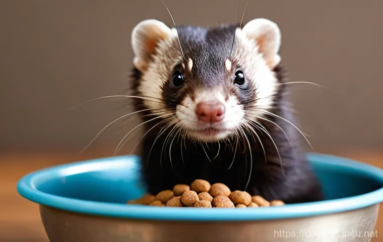 페럿 미용 방법 - "A meticulously clean and well-organized ferret enclosure, showcasing fresh, soft bedding and a desi...