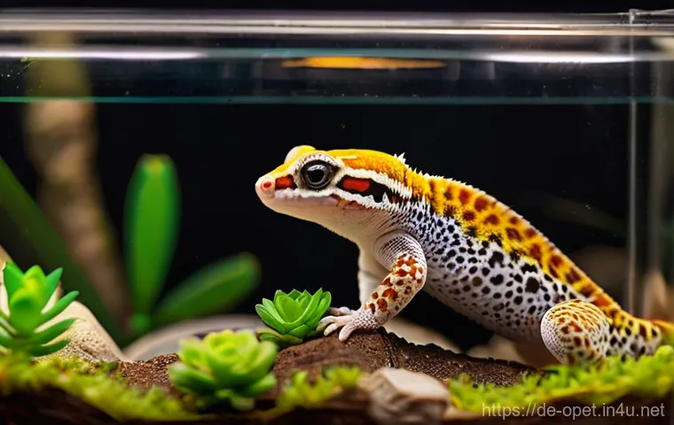 파충류 질병 치료 약품 - **Prompt:** A close-up, high-detail shot of a caring reptile owner gently observing their healthy Le...
