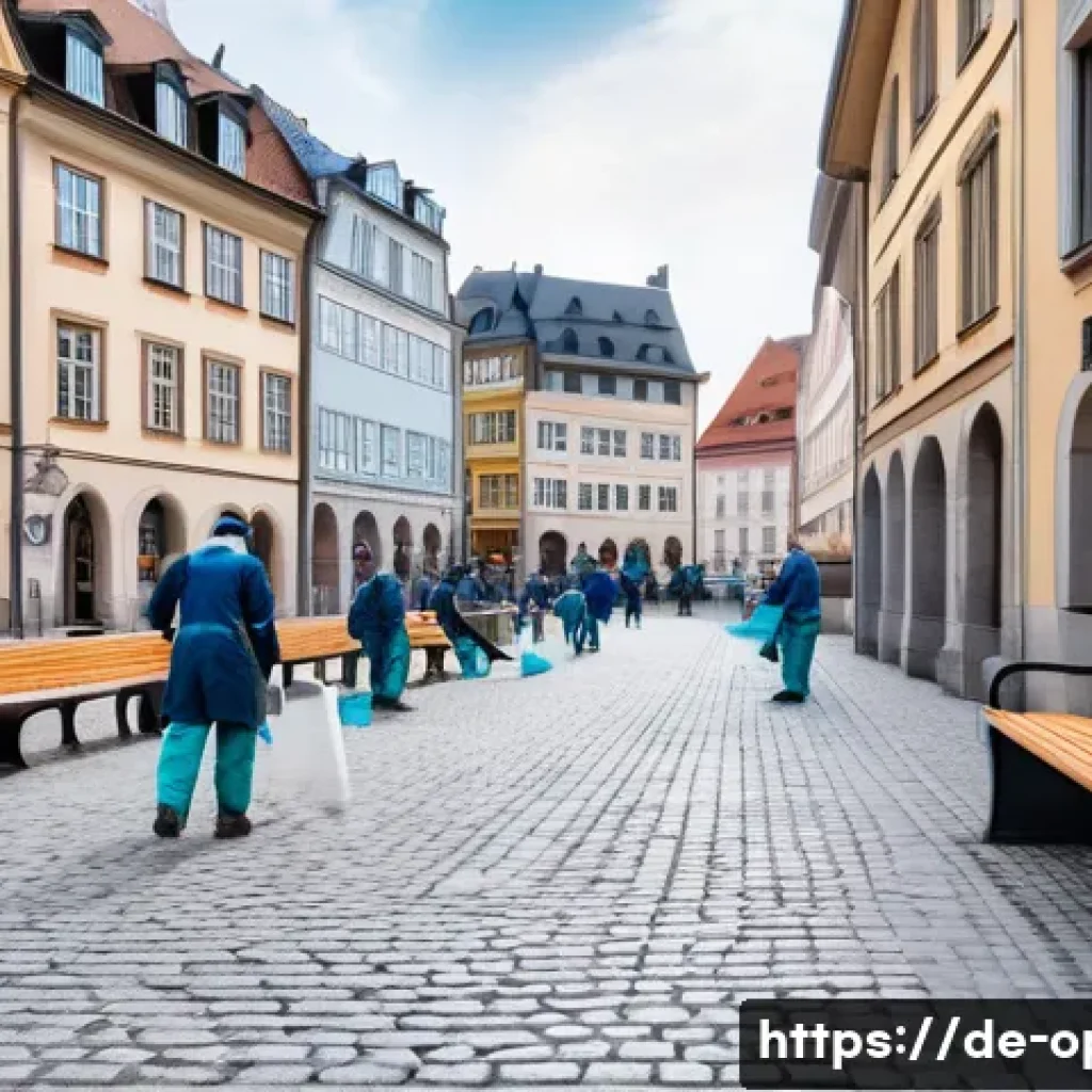 비둘기 전염병 예방 - Urban public square in a German city, showing municipal workers in protective gloves and face masks ...