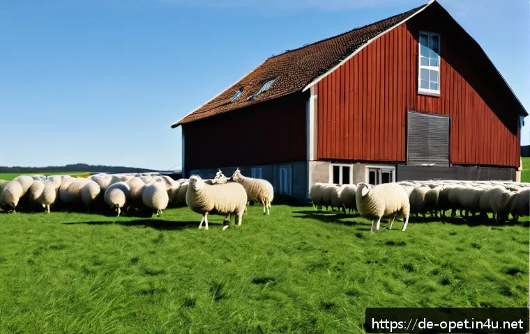 양털 시장 가격 분석 - A high-resolution image of a sustainable wool production farm in Germany: lush green pastures with w...