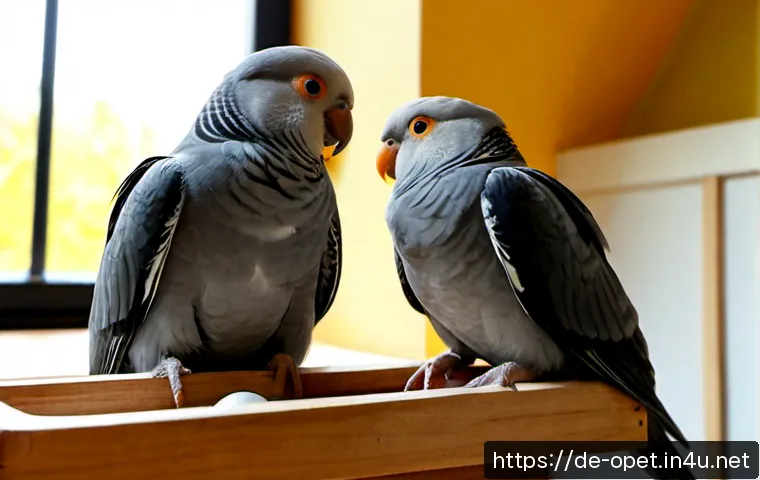 칵테일 앵무새 교배 성공률 - Photorealistic close-up of a healthy bonded pair of cockatiels perched calmly beside a clean wooden ...